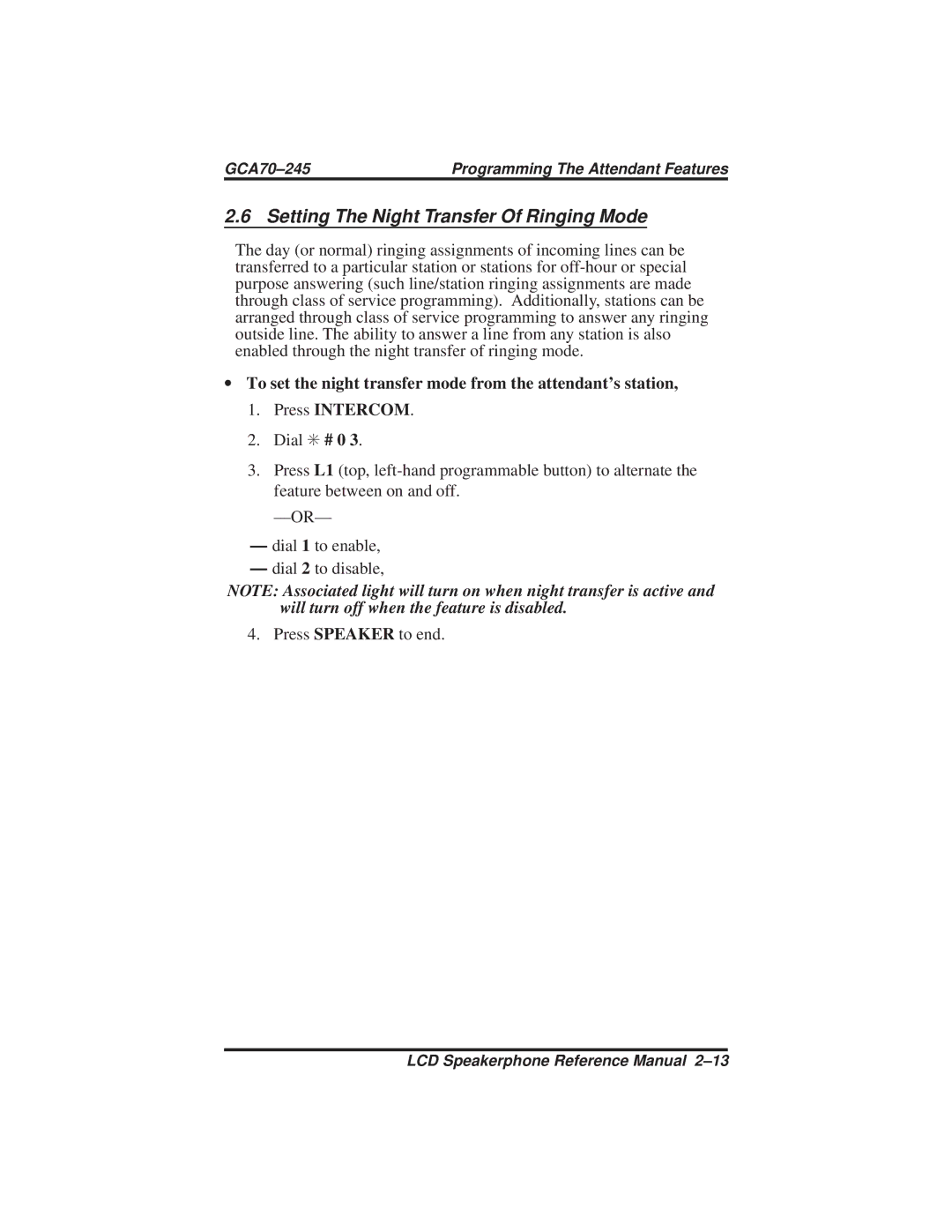 Vertical Communications DSU and DSU II manual Setting The Night Transfer Of Ringing Mode 