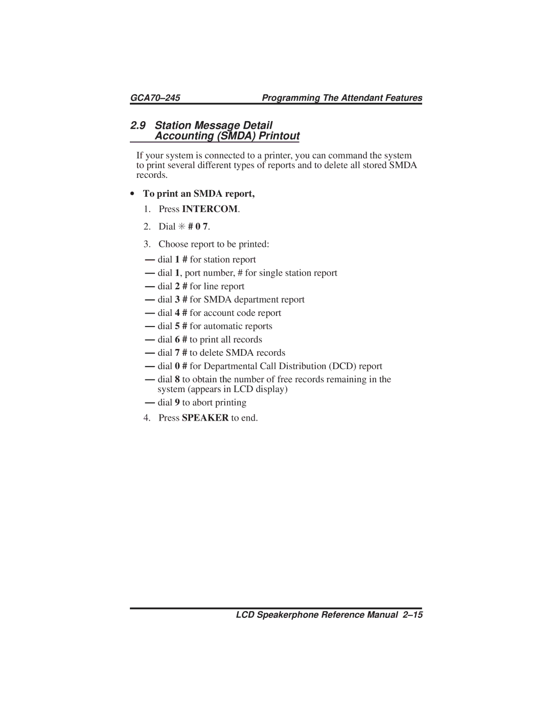 Vertical Communications DSU and DSU II manual Station Message Detail Accounting Smda Printout 