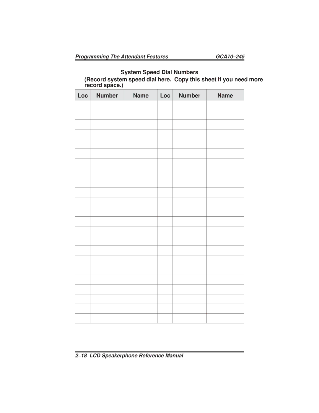 Vertical Communications DSU and DSU II manual System Speed Dial Numbers 