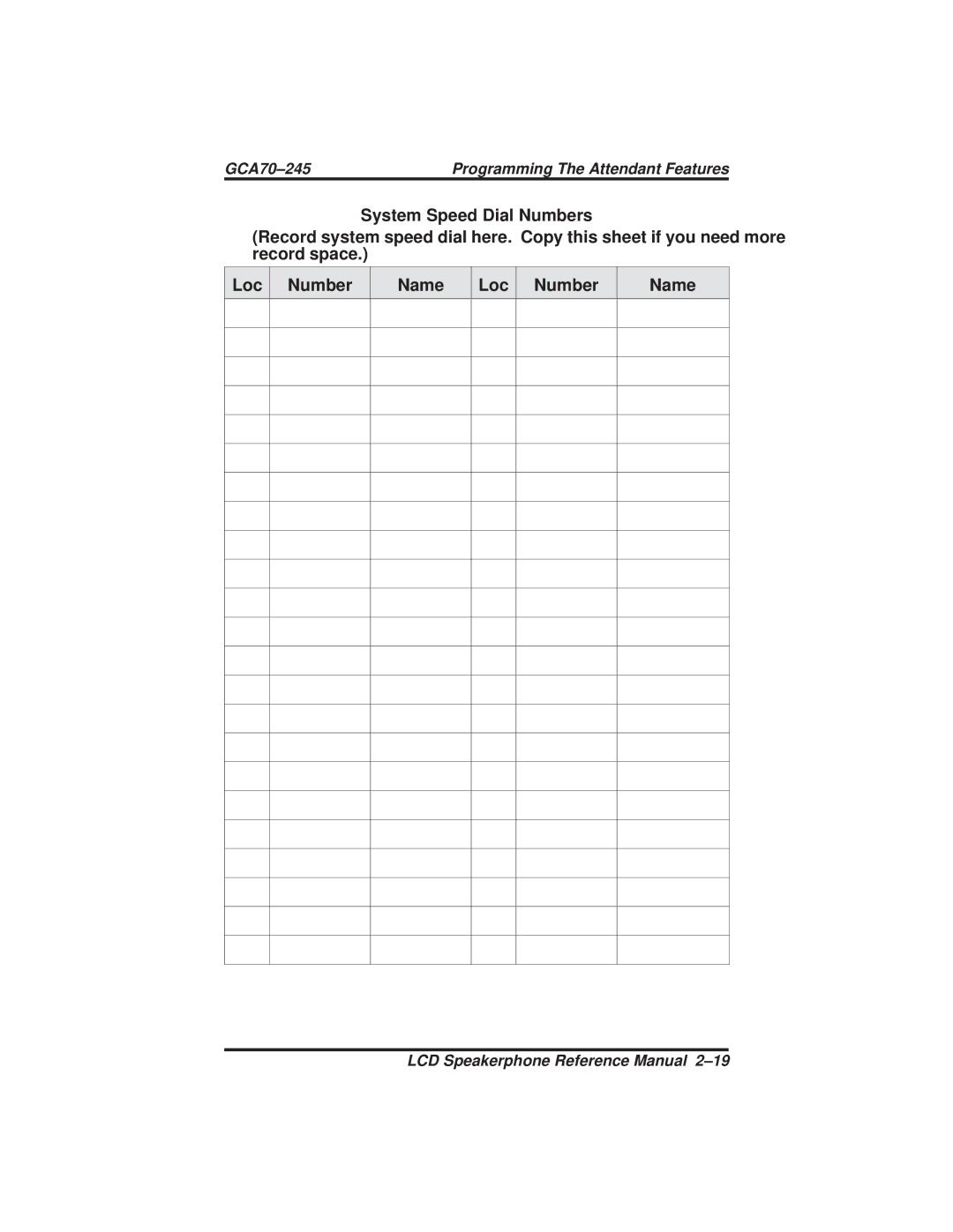 Vertical Communications DSU and DSU II manual System Speed Dial Numbers 