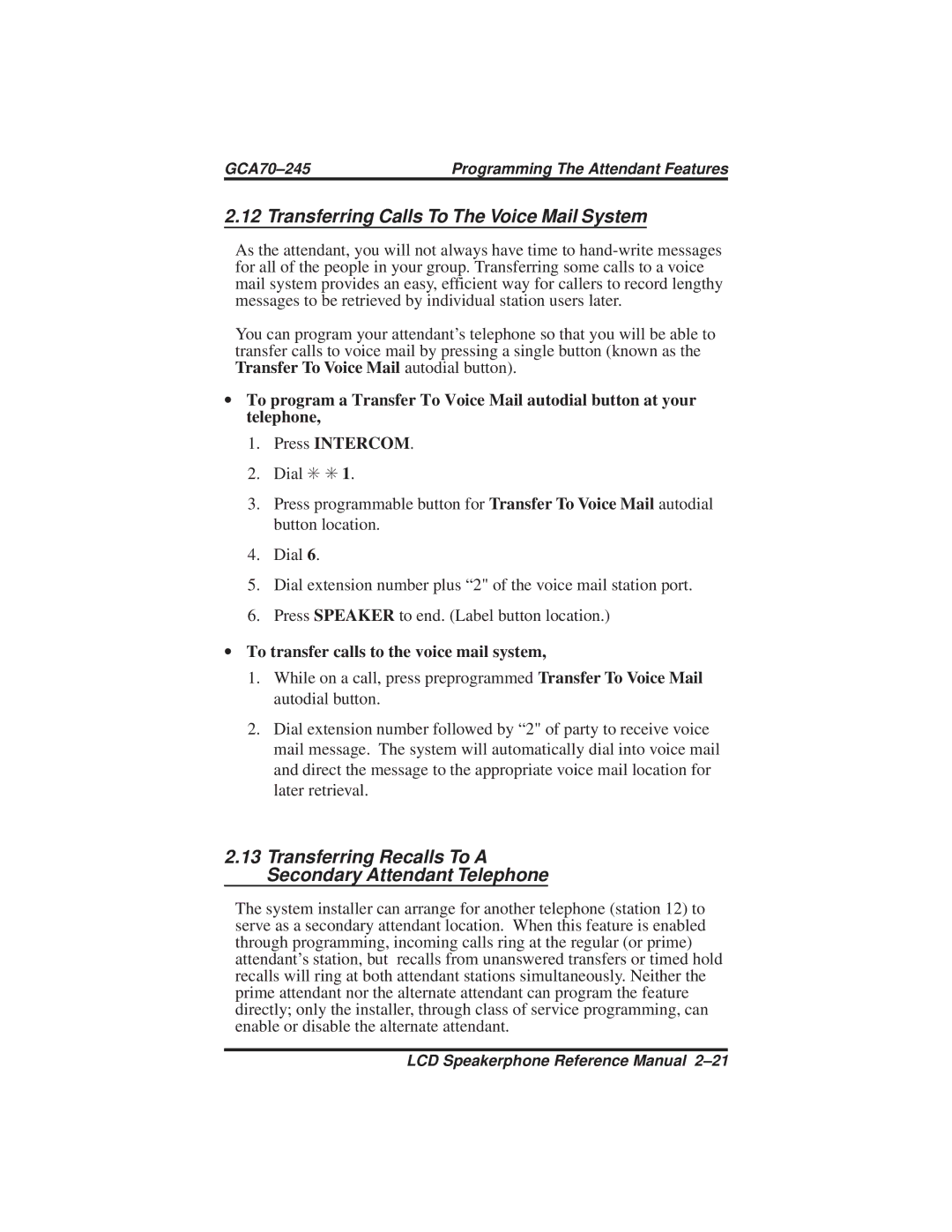 Vertical Communications DSU and DSU II manual Transferring Calls To The Voice Mail System 