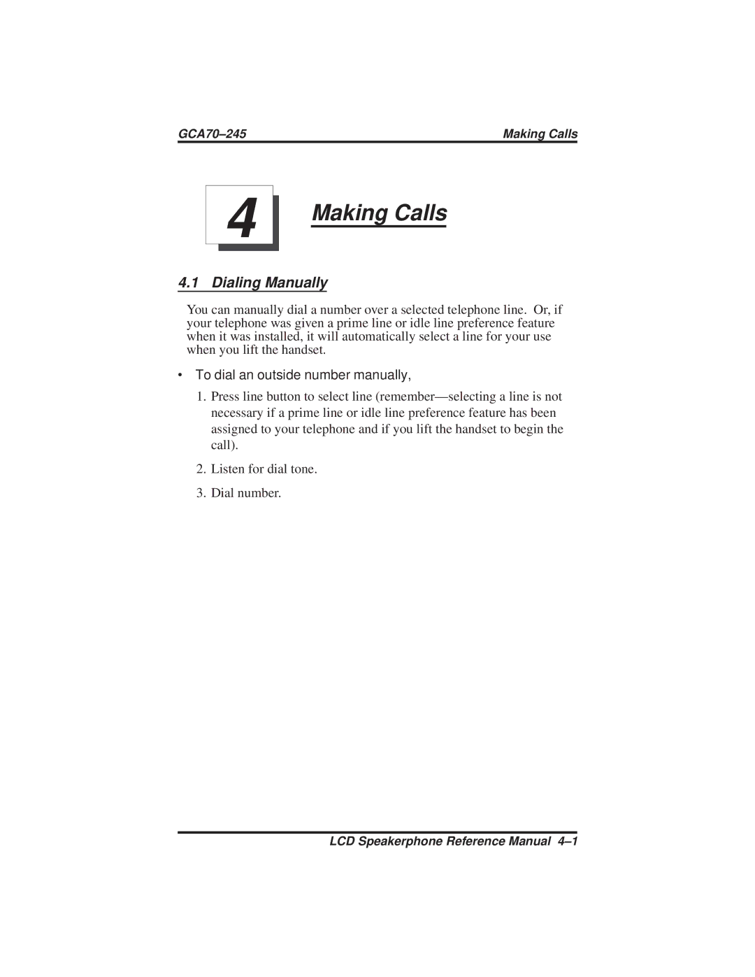 Vertical Communications DSU and DSU II Dialing Manually, ∙ To dial an outside number manually 