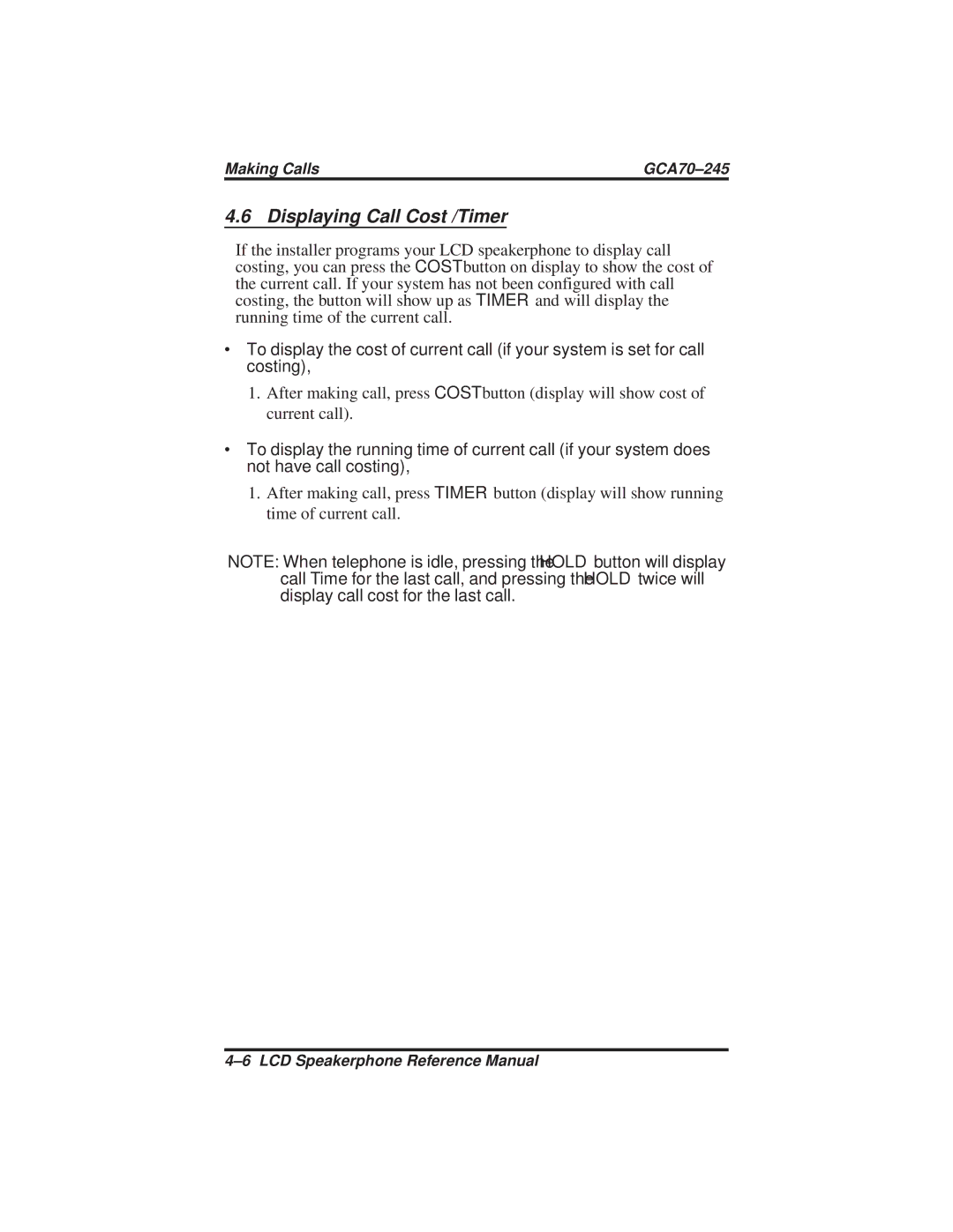 Vertical Communications DSU and DSU II manual Displaying Call Cost /Timer 