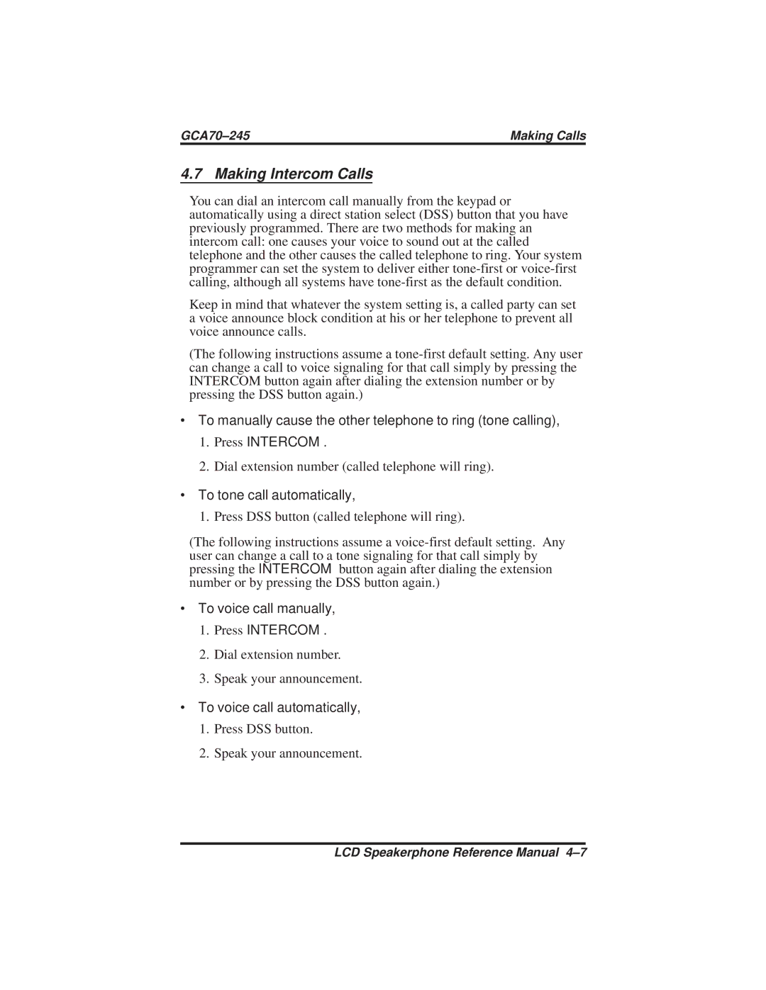 Vertical Communications DSU and DSU II Making Intercom Calls, ∙ To tone call automatically, ∙ To voice call automatically 