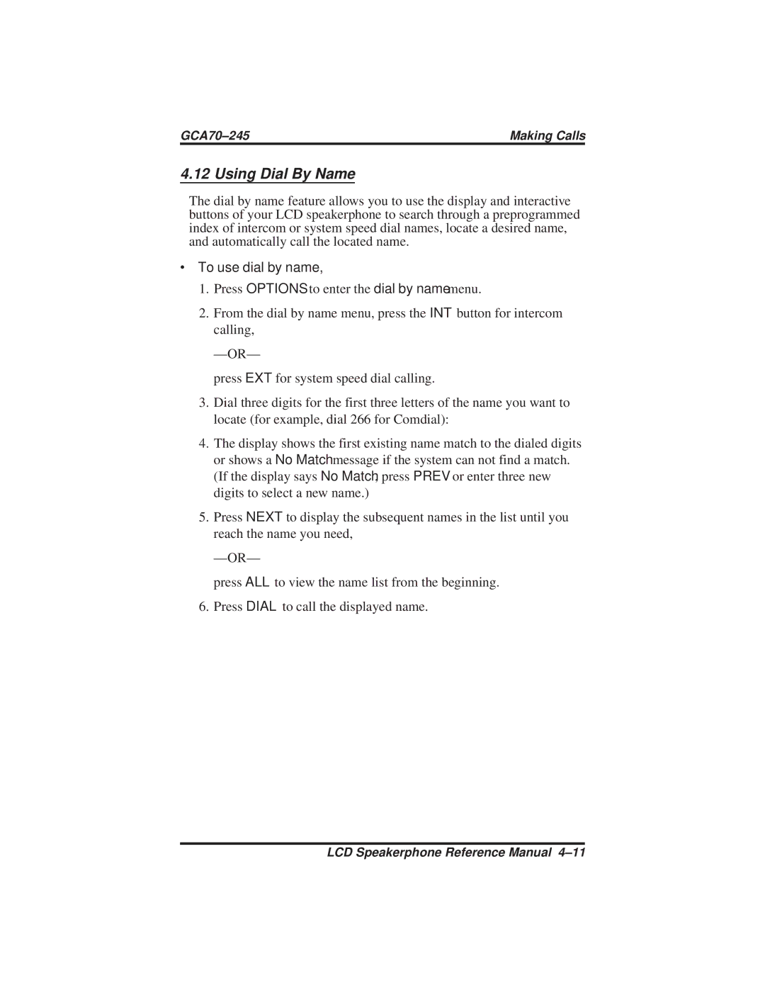 Vertical Communications DSU and DSU II manual Using Dial By Name, ∙ To use dial by name 