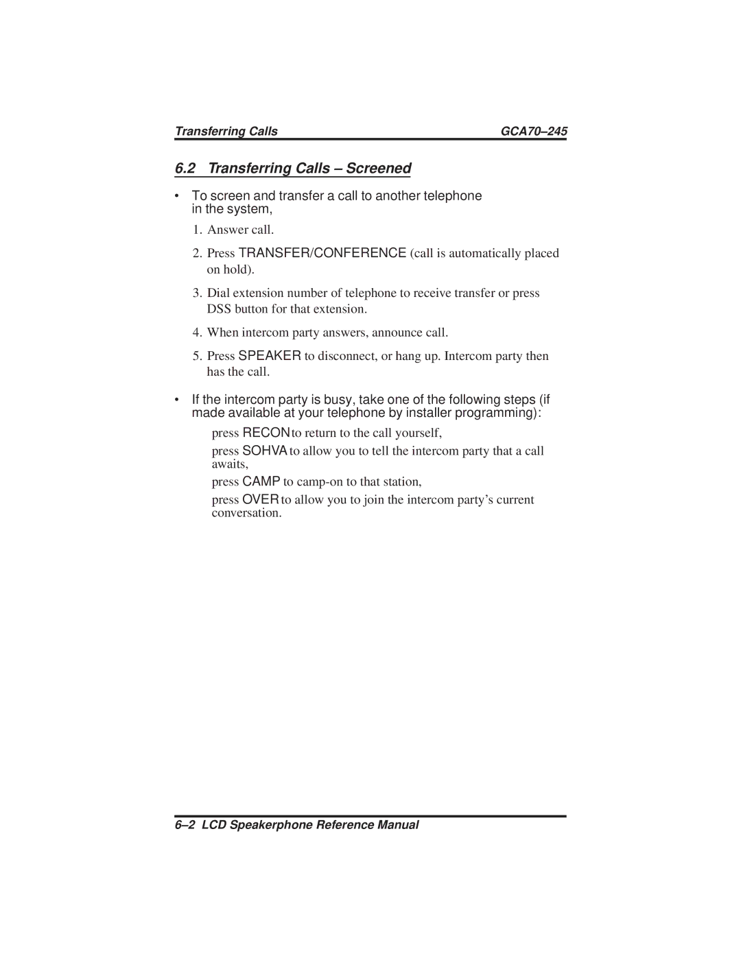 Vertical Communications DSU and DSU II manual Transferring Calls Screened 