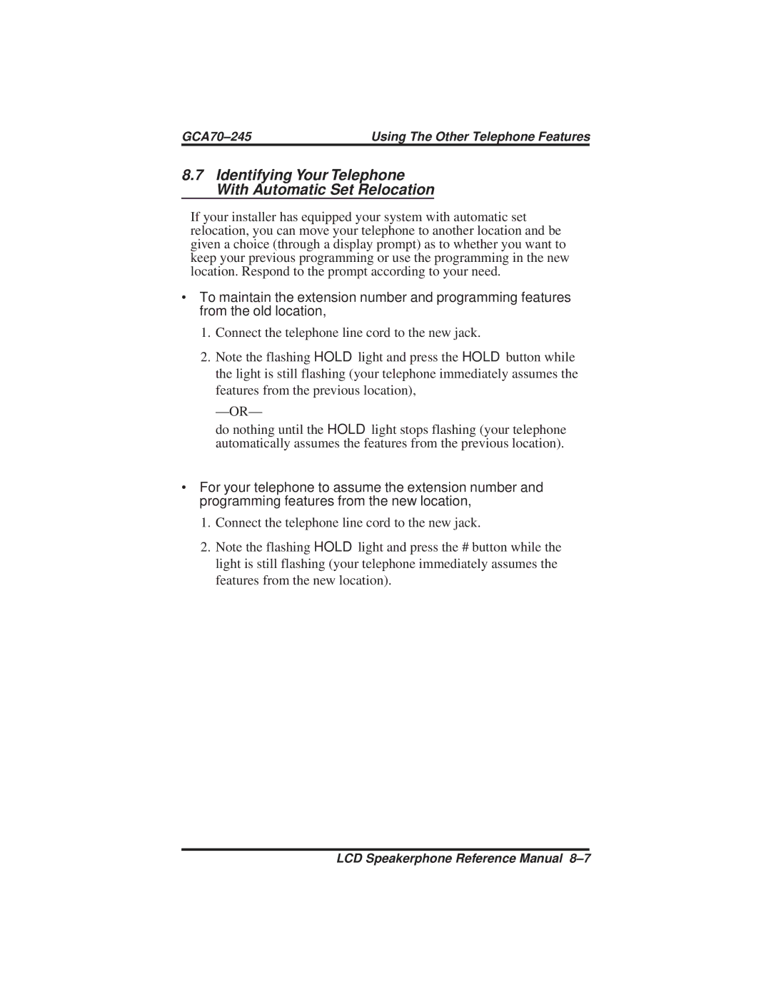 Vertical Communications DSU and DSU II manual Identifying Your Telephone With Automatic Set Relocation 