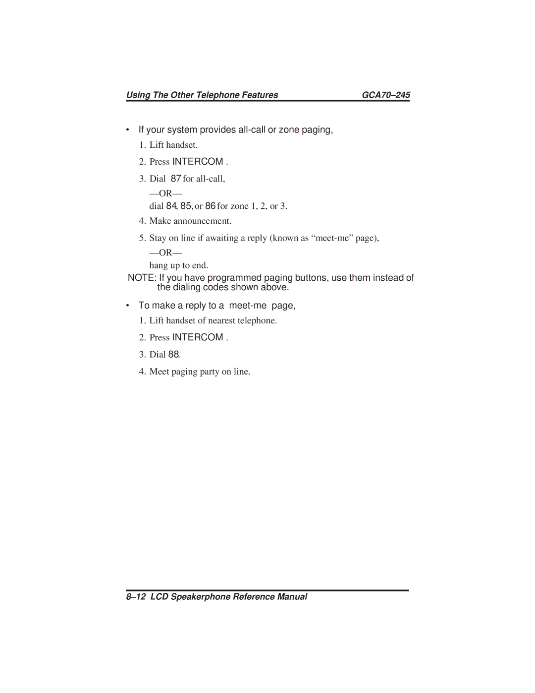 Vertical Communications DSU and DSU II ∙ If your system provides all-call or zone paging, ∙ To make a reply to a meet-me 