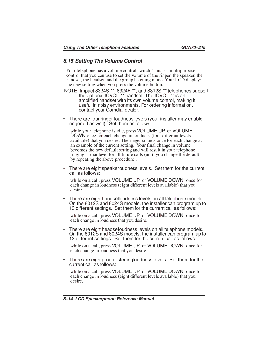 Vertical Communications DSU and DSU II manual Setting The Volume Control 