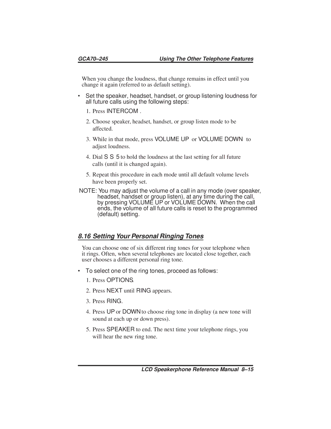 Vertical Communications DSU and DSU II manual Setting Your Personal Ringing Tones 