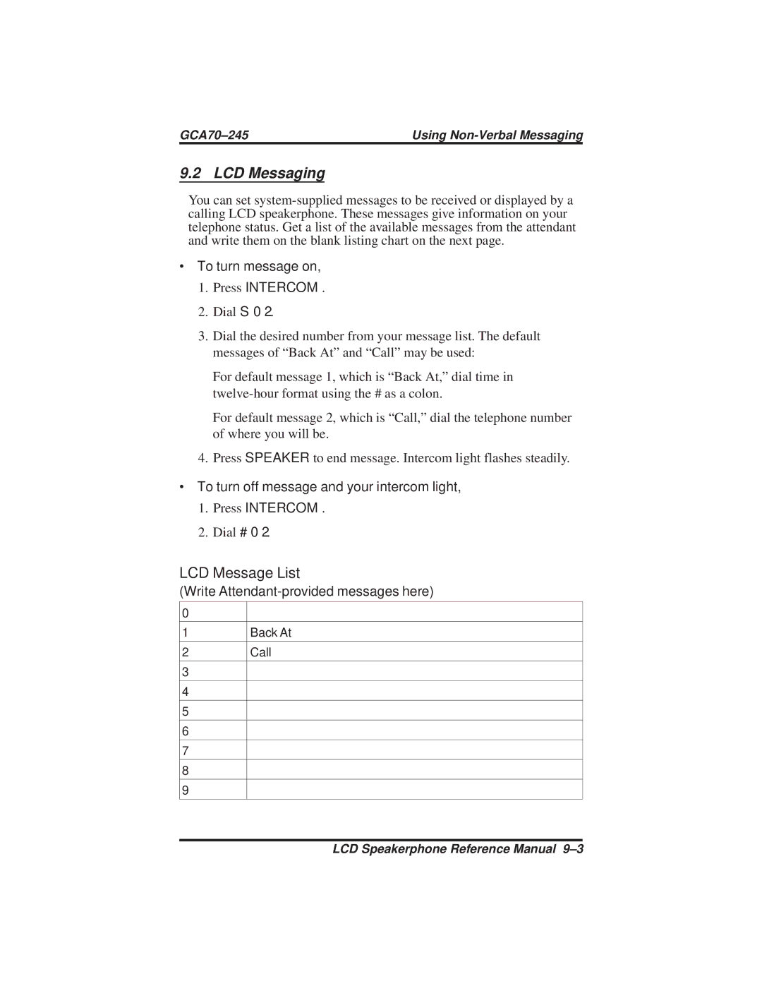 Vertical Communications DSU and DSU II manual LCD Messaging, ∙ To turn message on Press Intercom 