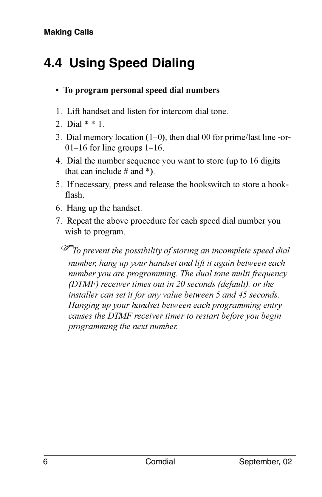 Vertical Communications DSU II manual Using Speed Dialing, To program personal speed dial numbers 