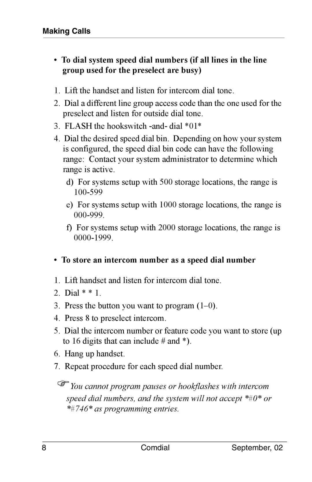 Vertical Communications DSU II manual To store an intercom number as a speed dial number 