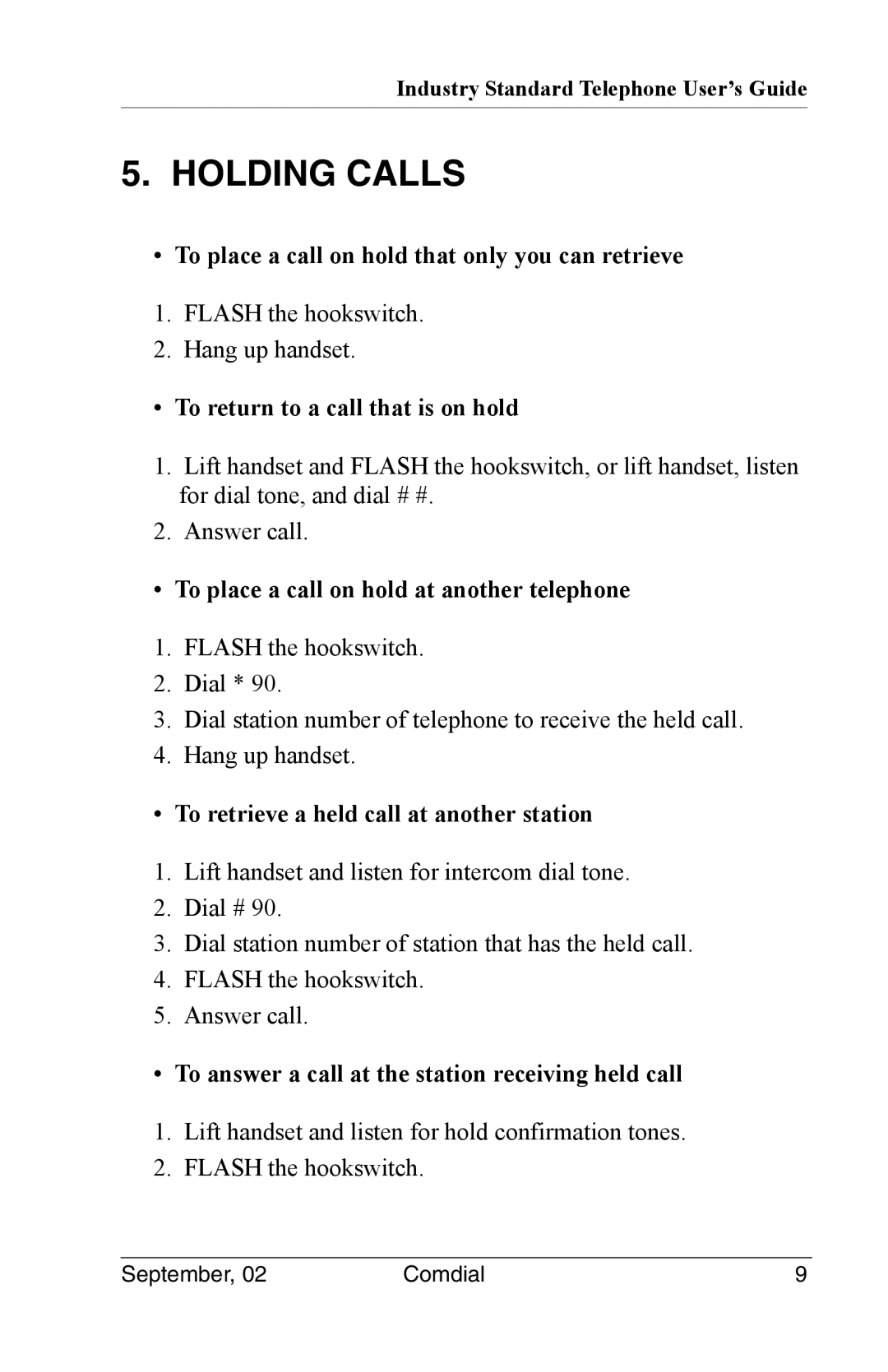 Vertical Communications DSU II manual Holding Calls 