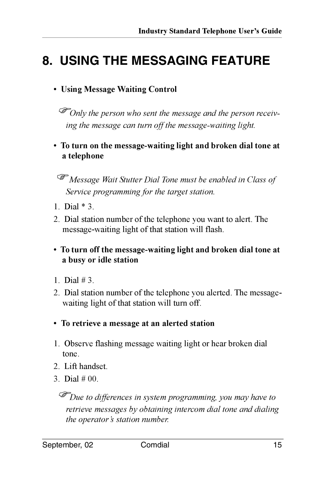 Vertical Communications DSU II manual Using the Messaging Feature, Using Message Waiting Control 