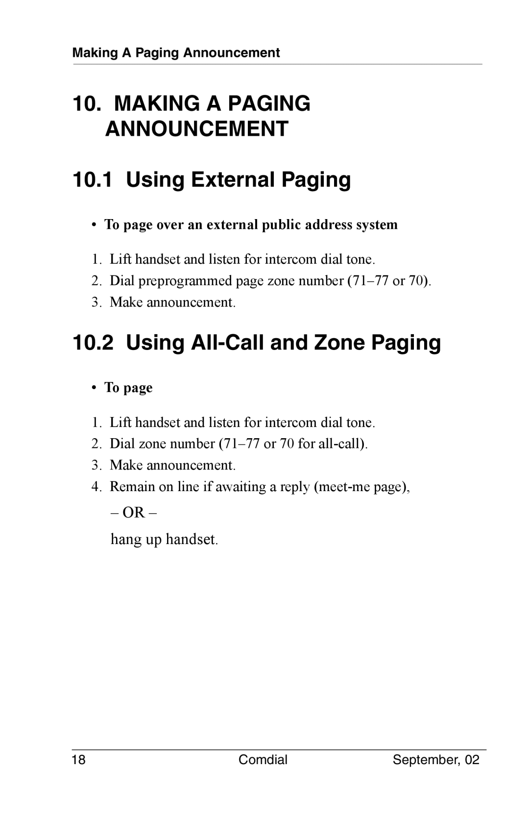 Vertical Communications DSU II manual Making a Paging Announcement, Using External Paging, Using All-Call and Zone Paging 