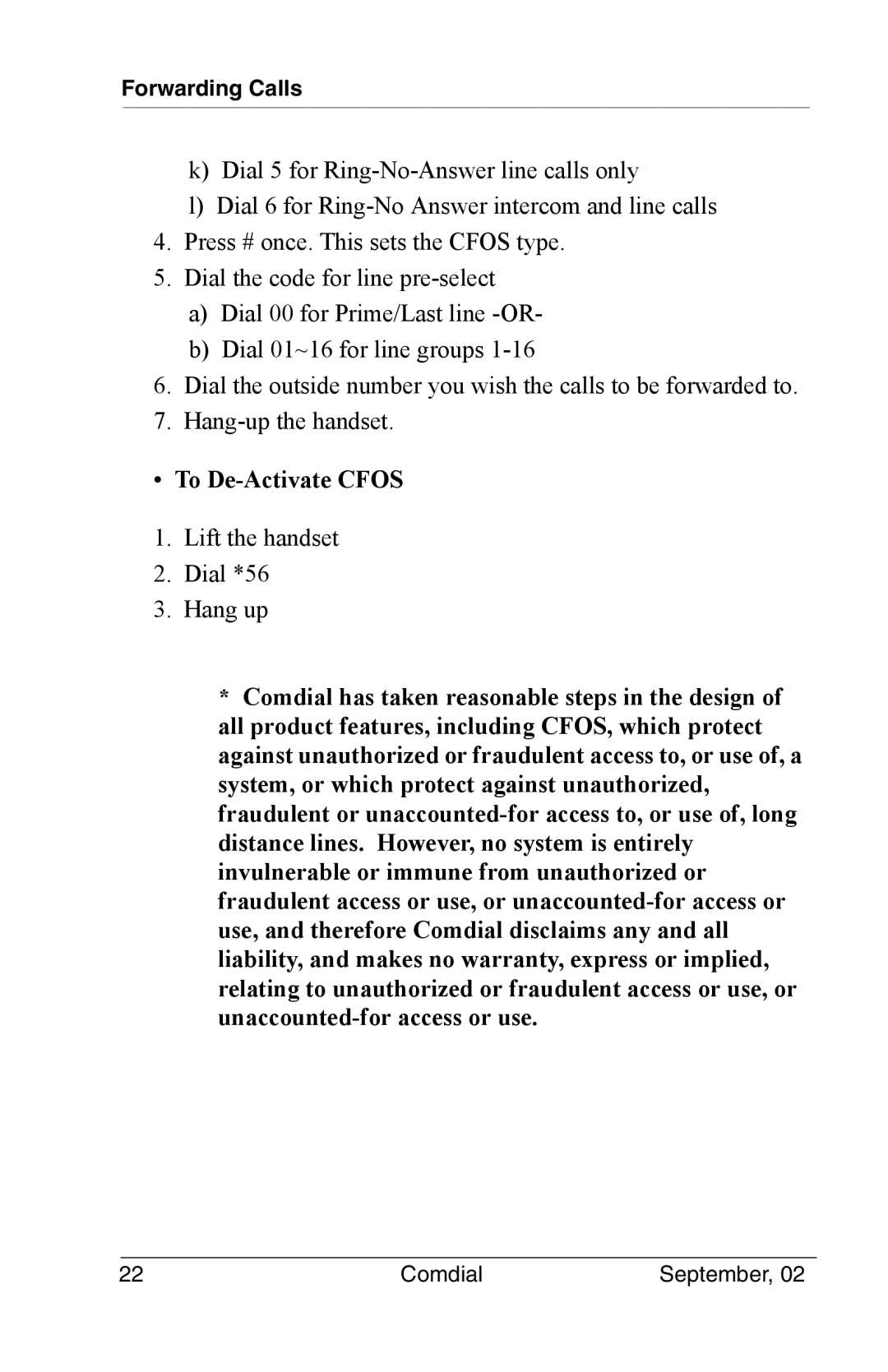 Vertical Communications DSU II manual To De-Activate Cfos 