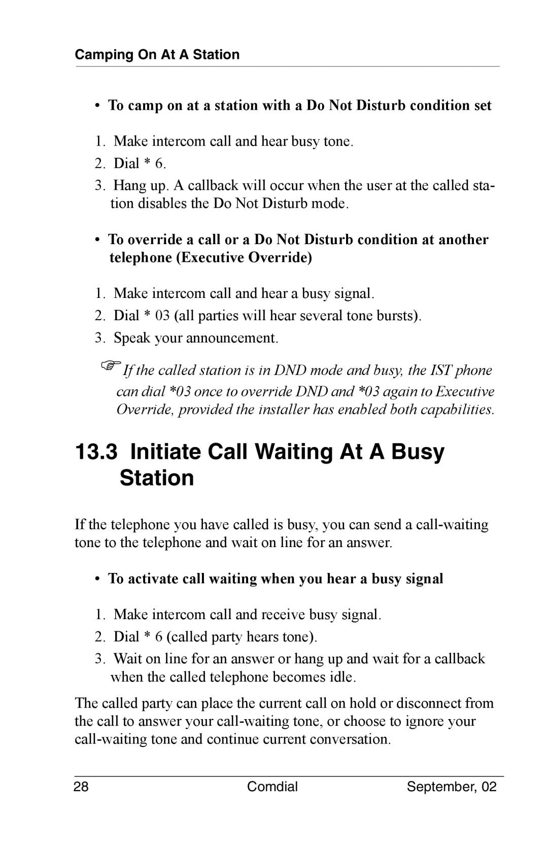 Vertical Communications DSU II manual Initiate Call Waiting At a Busy Station 