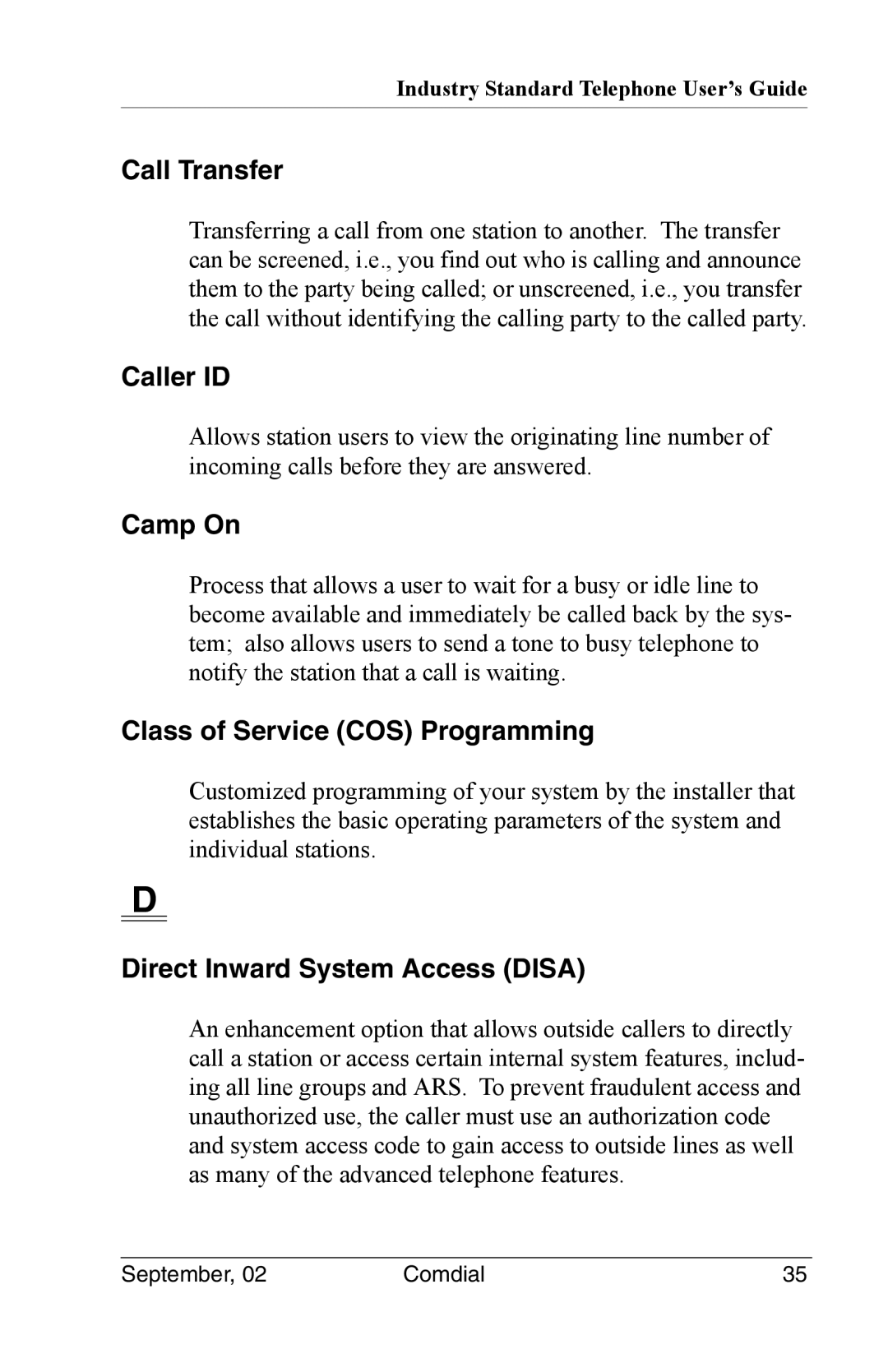 Vertical Communications DSU II manual Call Transfer, Caller ID, Camp On, Class of Service COS Programming 