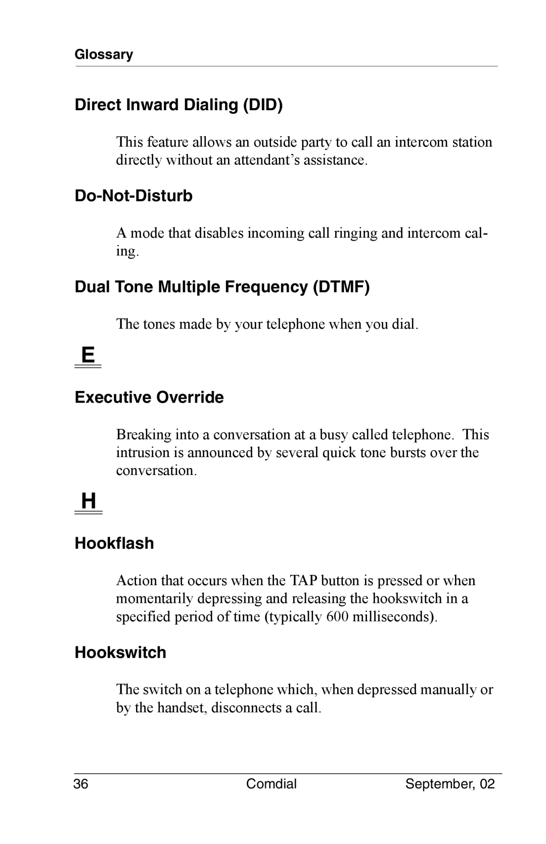 Vertical Communications DSU II Direct Inward Dialing did, Do-Not-Disturb, Dual Tone Multiple Frequency Dtmf, Hookflash 