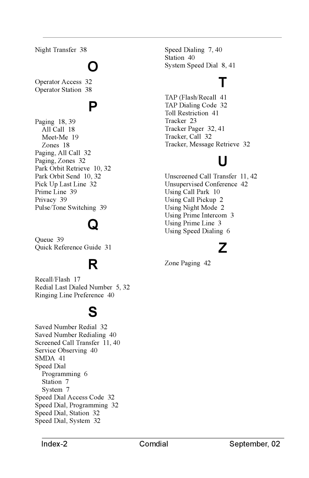 Vertical Communications DSU II manual Index-2 Comdial September 