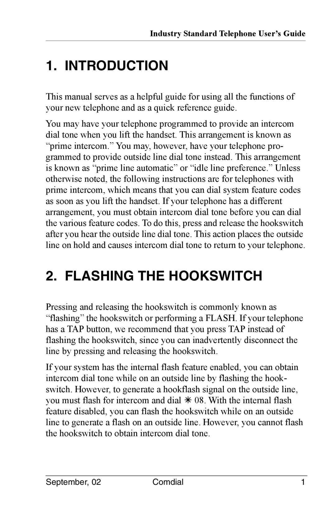 Vertical Communications DSU II manual Introduction, Flashing the Hookswitch 