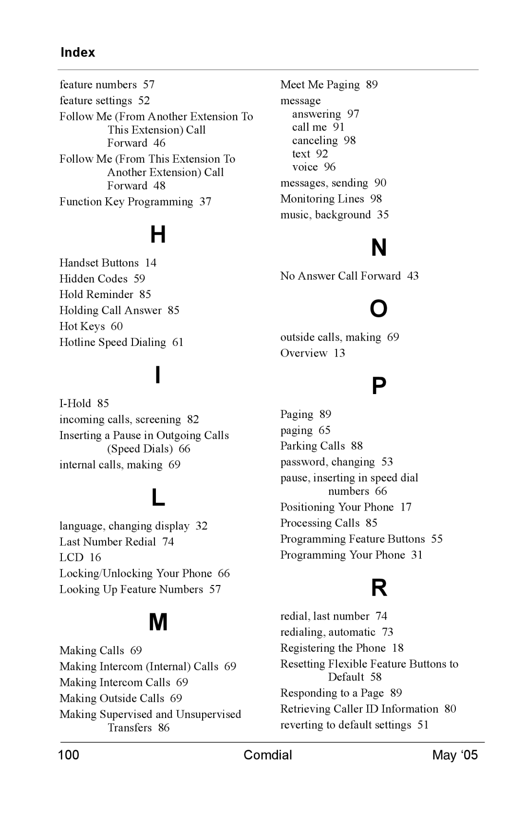 Vertical Communications DX-80 manual Index 