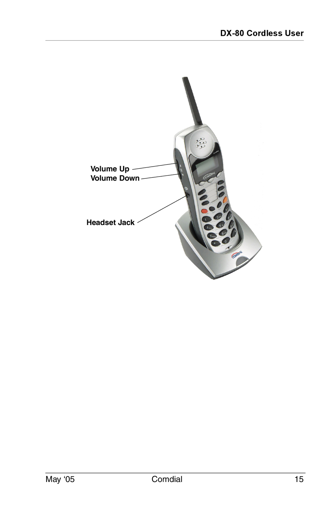 Vertical Communications DX-80 manual Volume Up Volume Down Headset Jack 