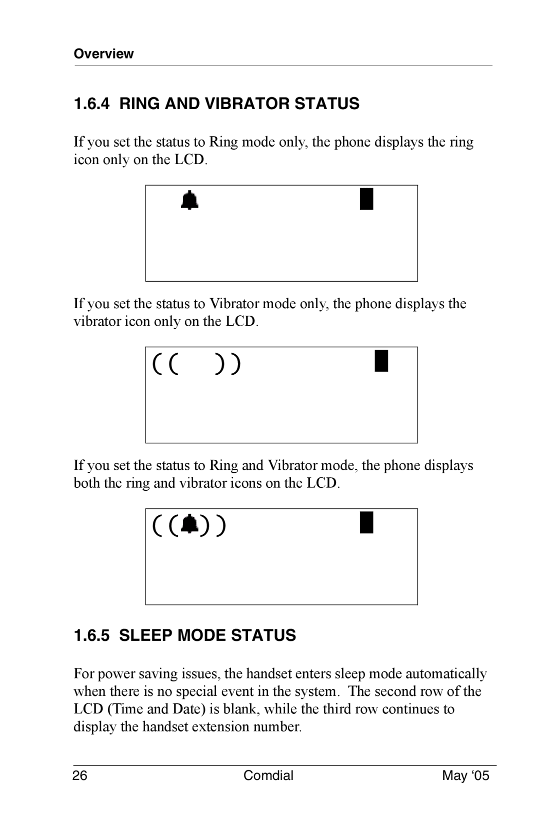 Vertical Communications DX-80 manual Ring and Vibrator Status, Sleep Mode Status 