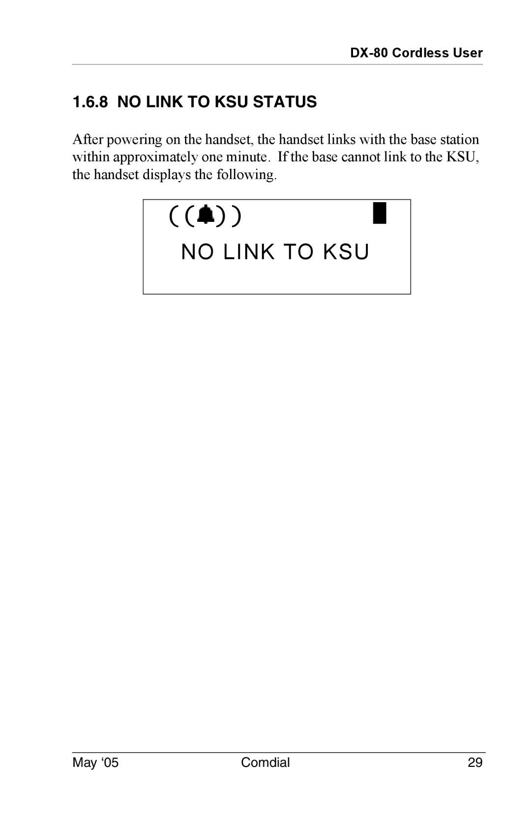 Vertical Communications DX-80 manual No Link to KSU Status 