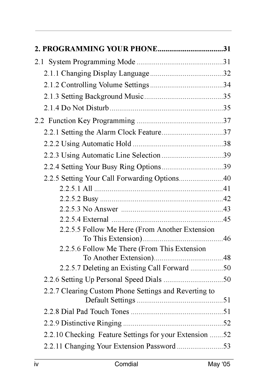 Vertical Communications DX-80 manual Programming Your Phone 