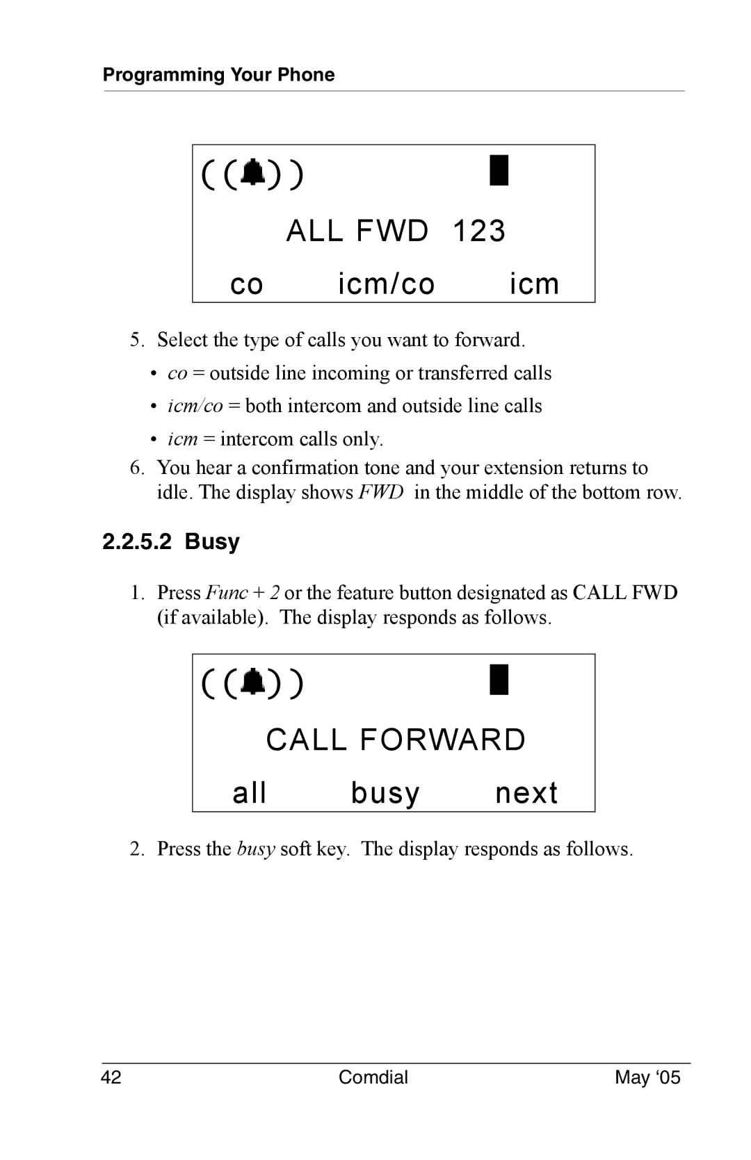 Vertical Communications DX-80 manual All Fwd, Co icm/co icm 