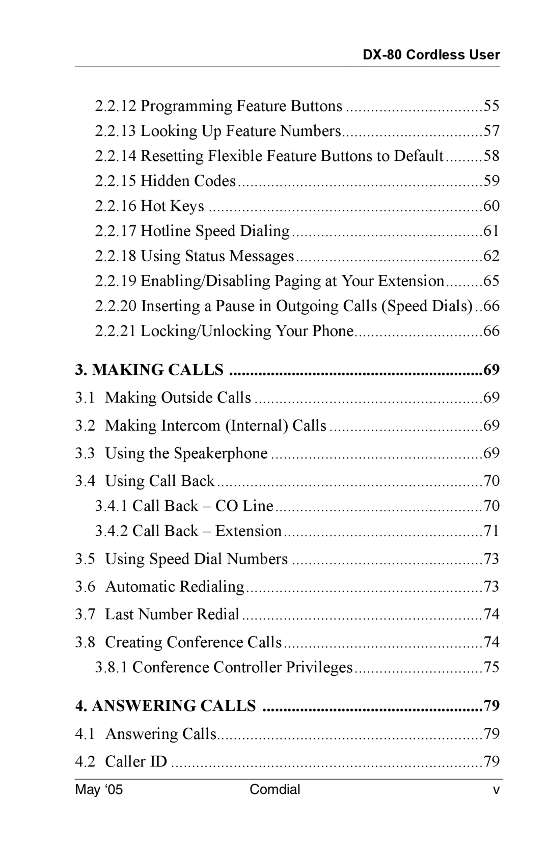 Vertical Communications DX-80 manual Making Calls 