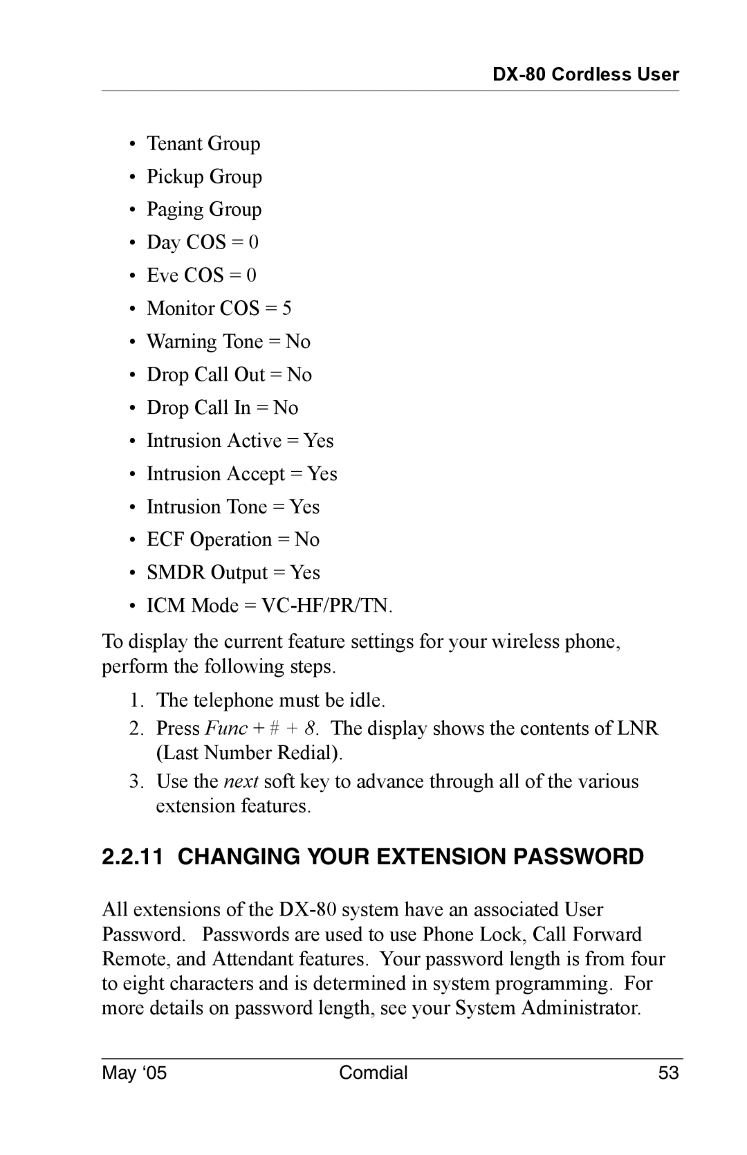 Vertical Communications DX-80 manual Changing Your Extension Password 