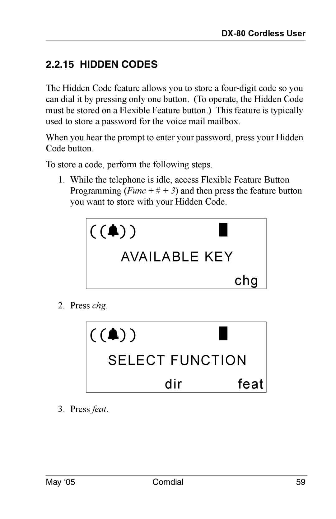 Vertical Communications DX-80 manual Available KEY, Hidden Codes 