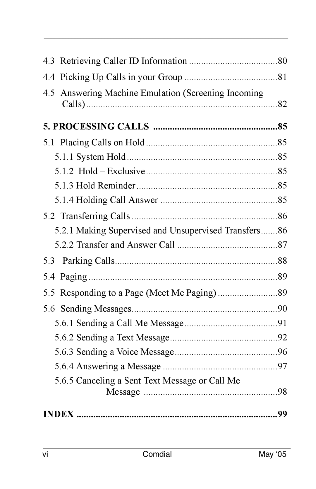 Vertical Communications DX-80 manual Processing Calls 