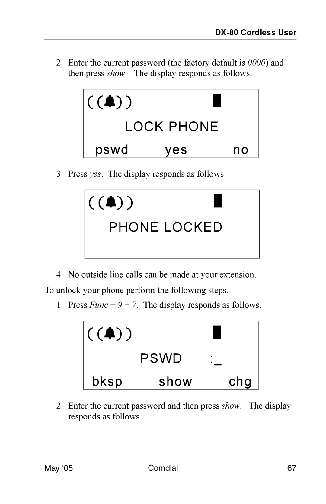 Vertical Communications DX-80 manual Lock Phone, Phone Locked 