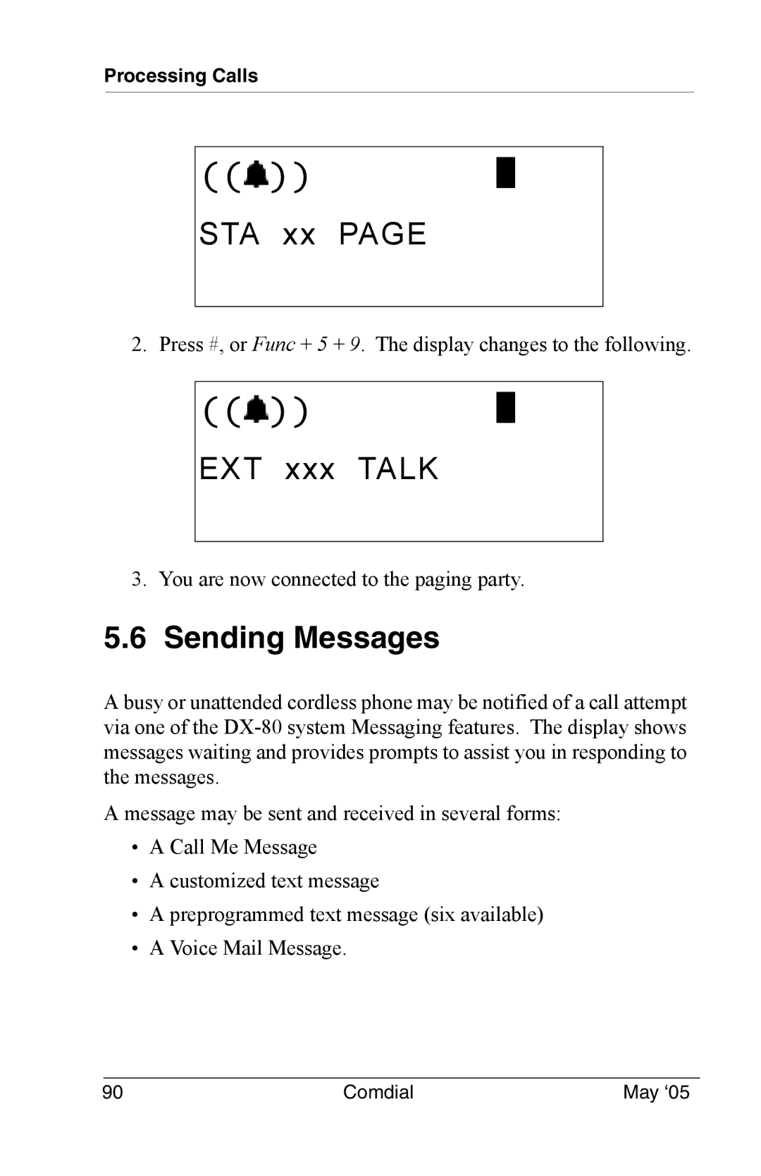 Vertical Communications DX-80 manual STA xx, EXT xxx Talk, Sending Messages 