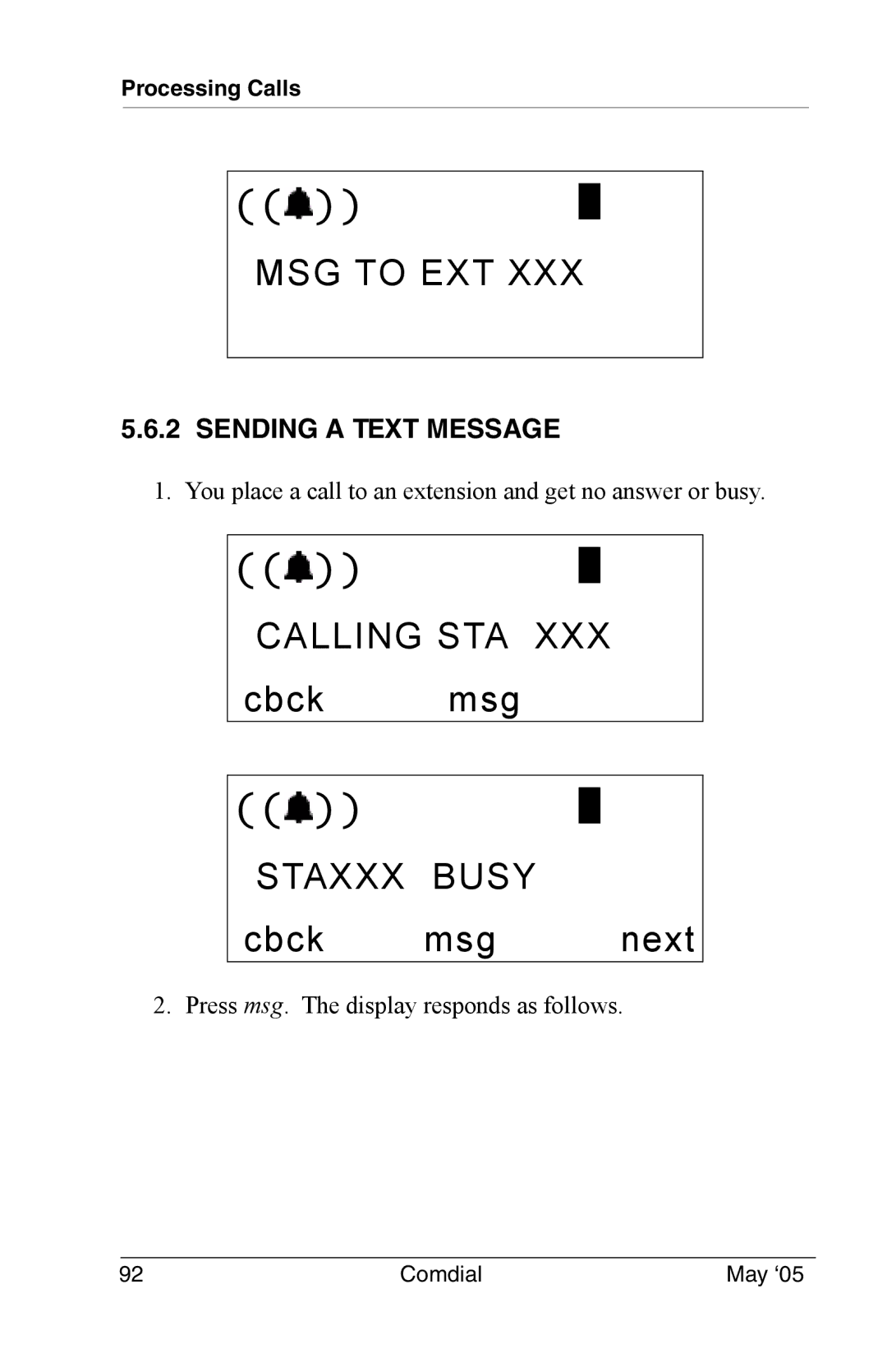 Vertical Communications DX-80 manual MSG to EXT, Sending a Text Message 