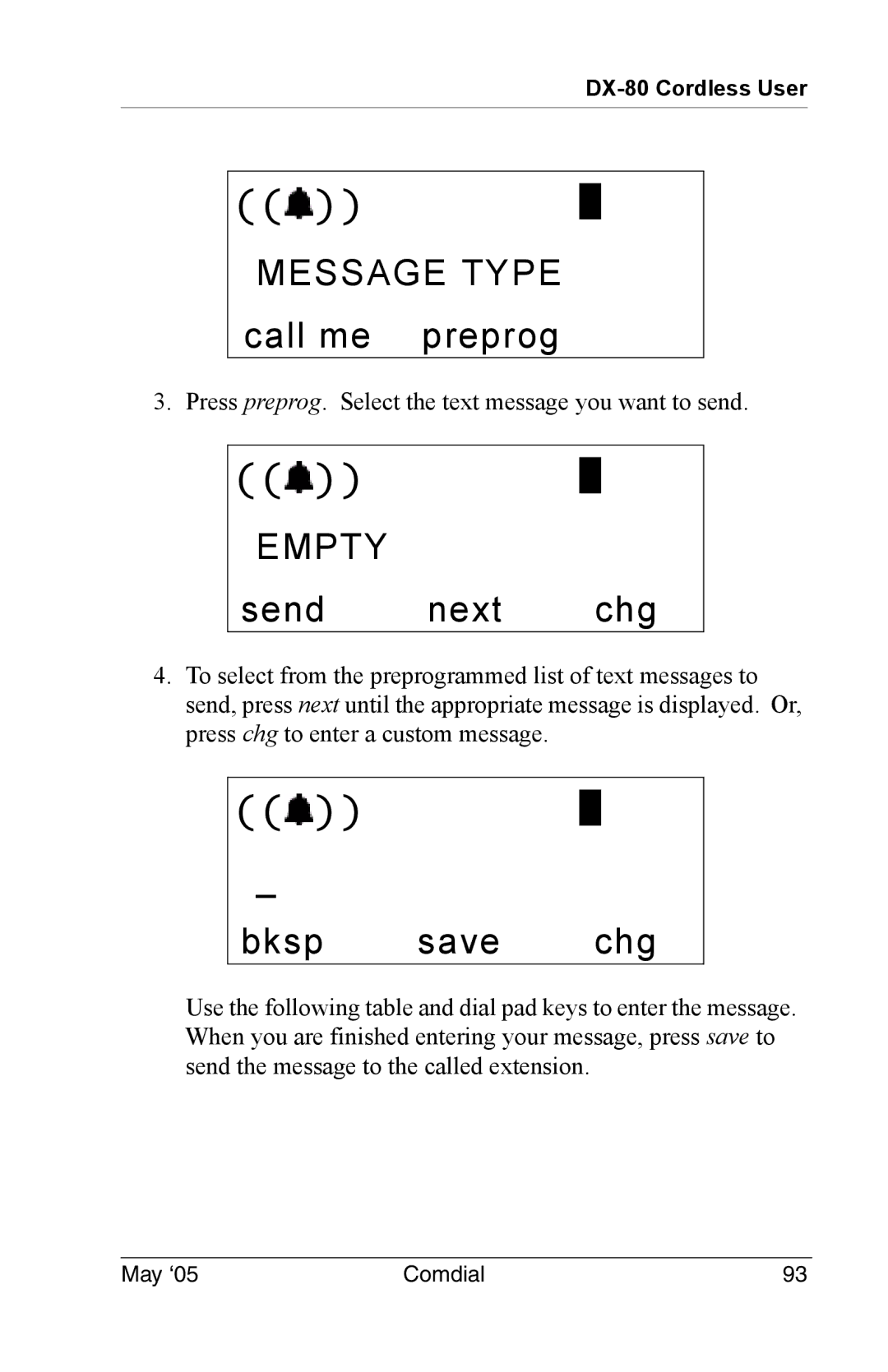 Vertical Communications DX-80 manual Empty, Send next chg 