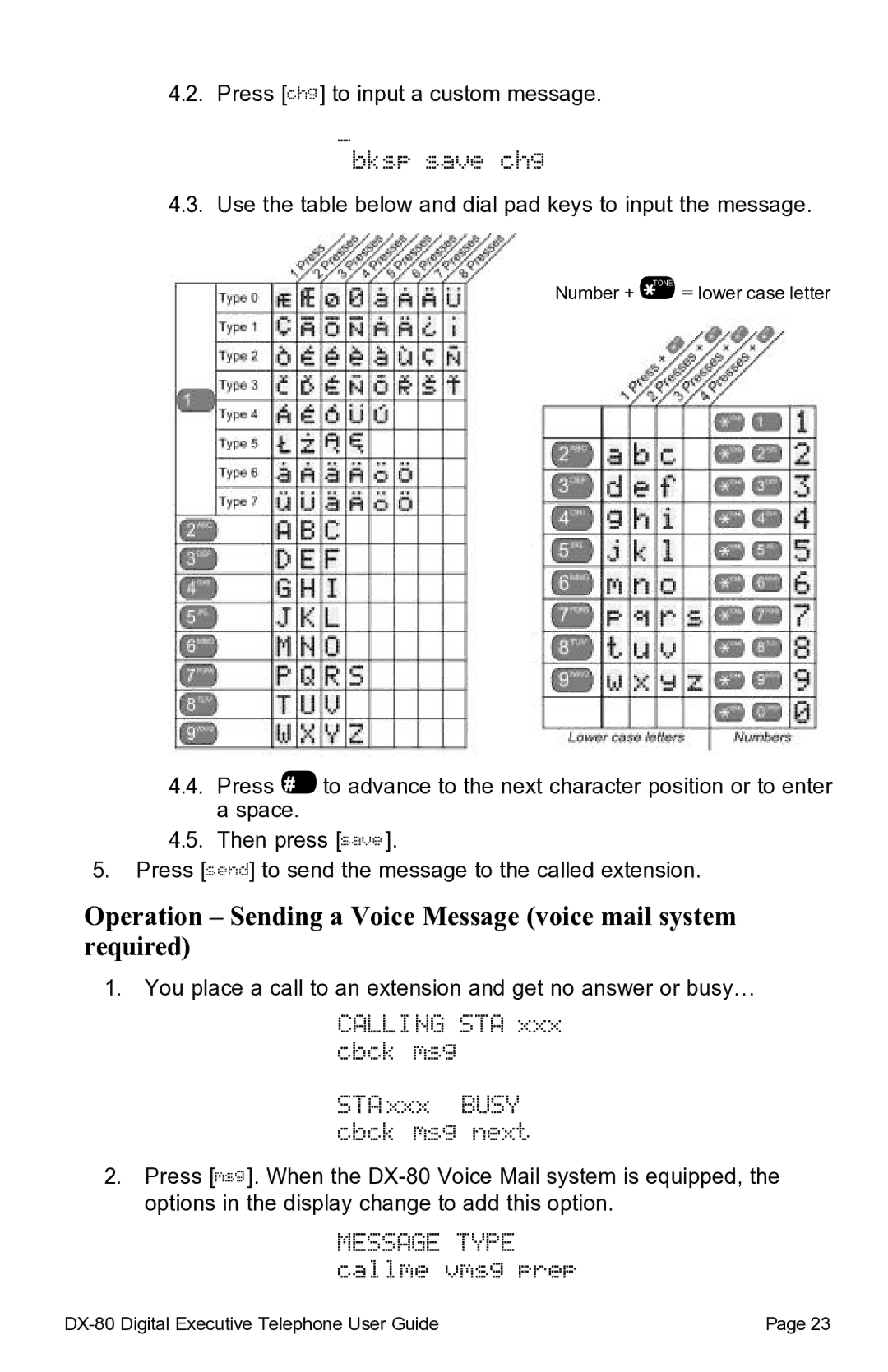 Vertical Communications DX-80TM manual Message Type callme vmsg prep 