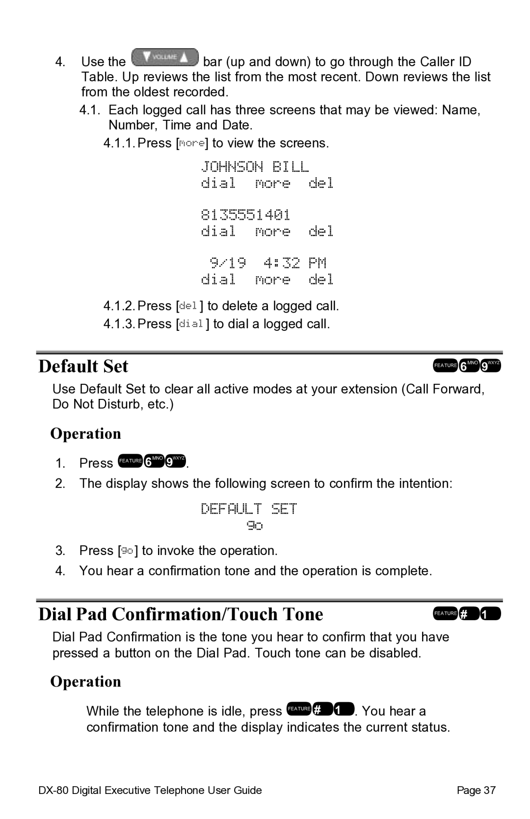 Vertical Communications DX-80TM manual Johnson Bill dial more del Dial more del 19 432 PM, Default Set 