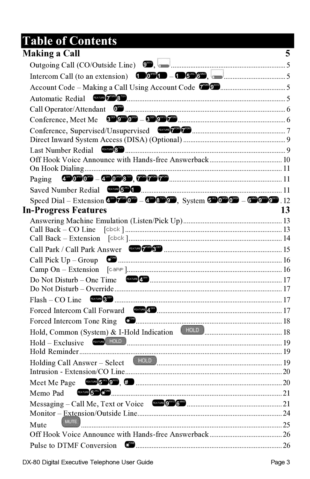 Vertical Communications DX-80TM manual Table of Contents 