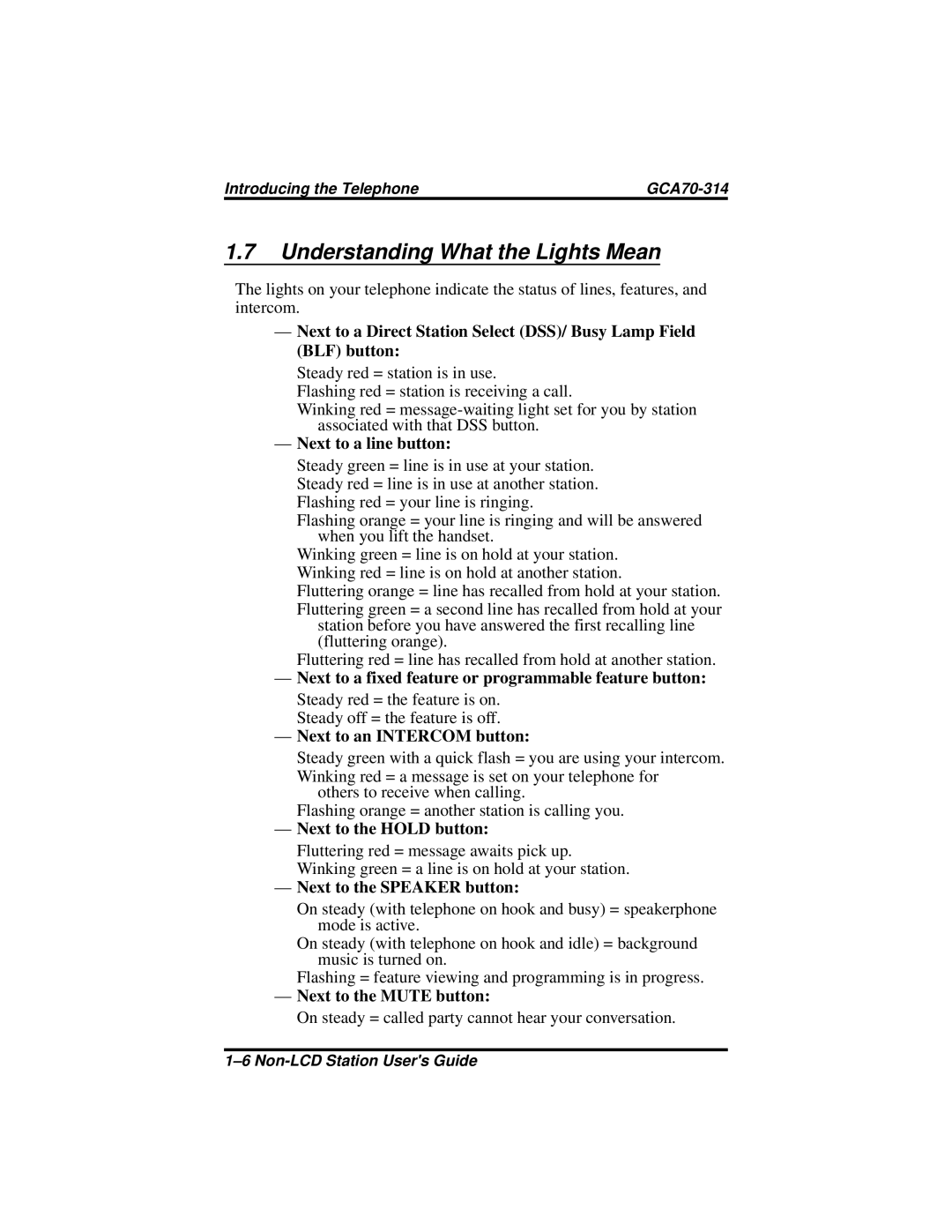 Vertical Communications DXP Plus, FX manual Understanding What the Lights Mean 