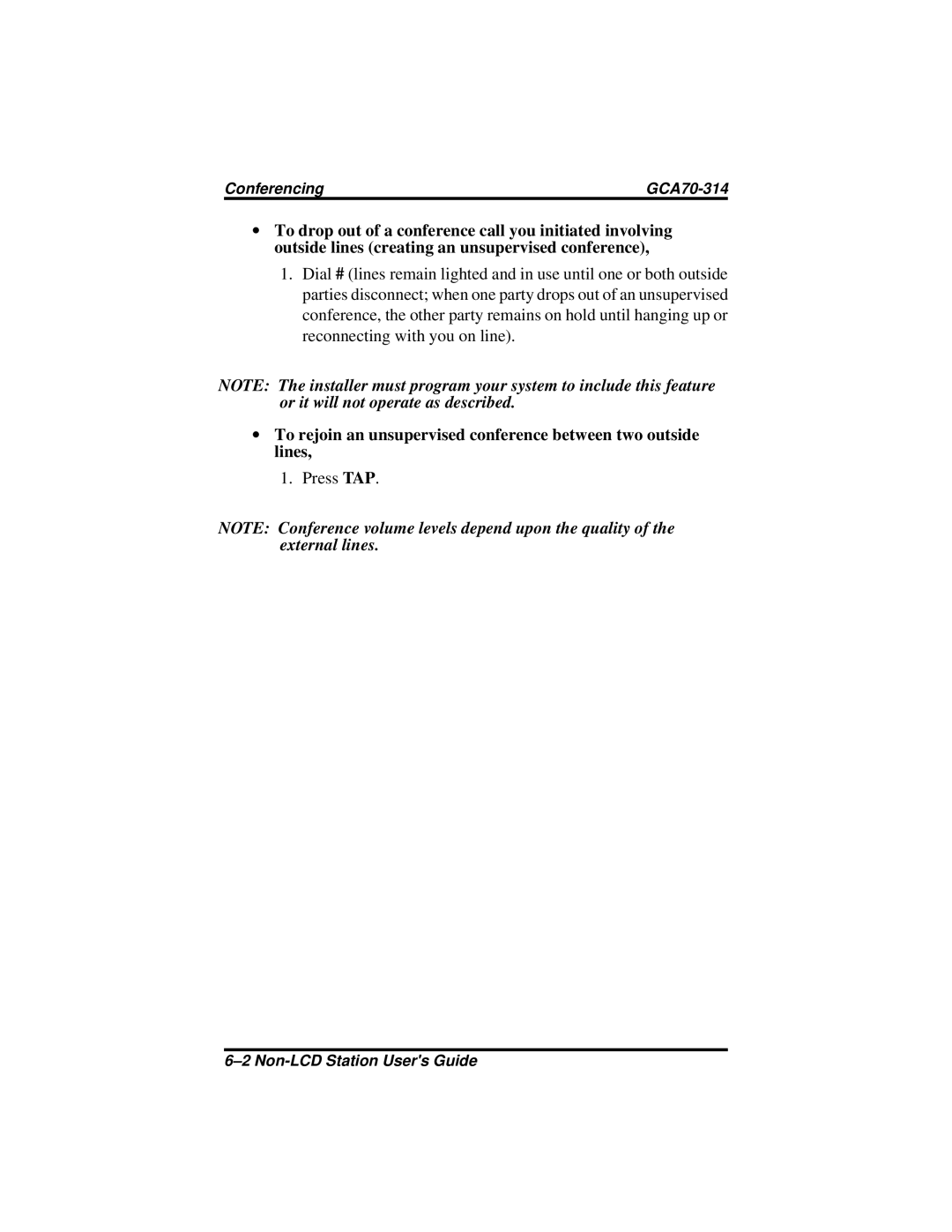 Vertical Communications DXP Plus, FX manual Conferencing GCA70-314 