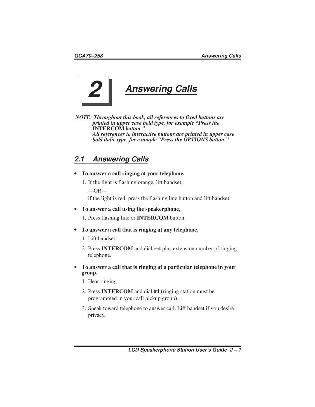 Vertical Communications FX Series, DXP Series manual Answering Calls, ∙ To answer a call ringing at your telephone 