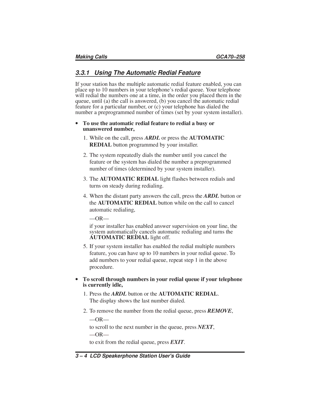 Vertical Communications DXP Plus Series, DXP Series, FX Series manual Using The Automatic Redial Feature 