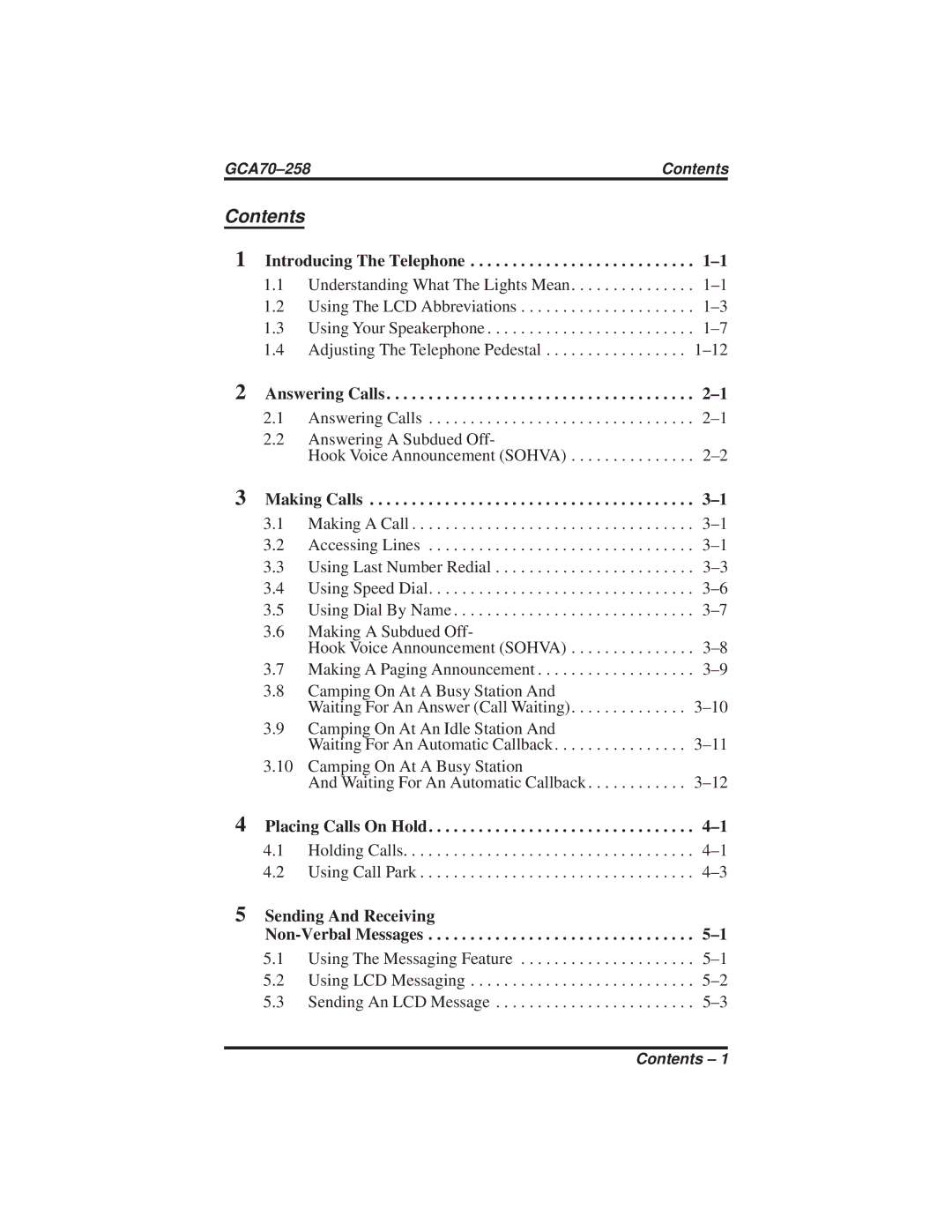 Vertical Communications DXP Series, FX Series, DXP Plus Series manual Contents 