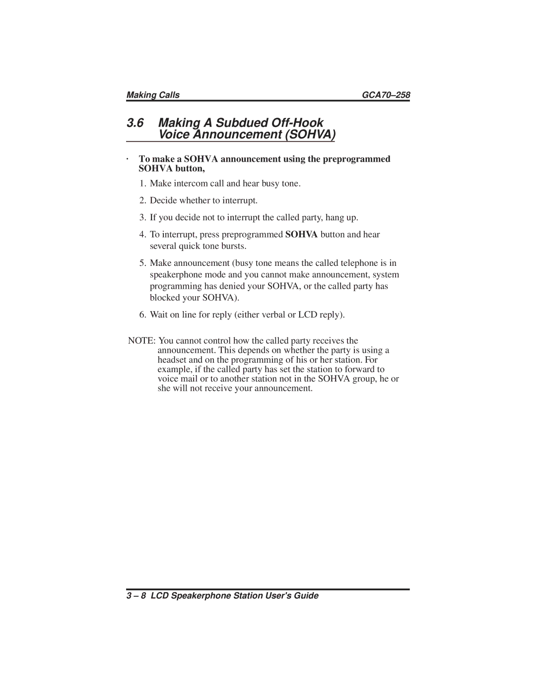 Vertical Communications DXP Series, FX Series, DXP Plus Series manual Making a Subdued Off-Hook Voice Announcement Sohva 