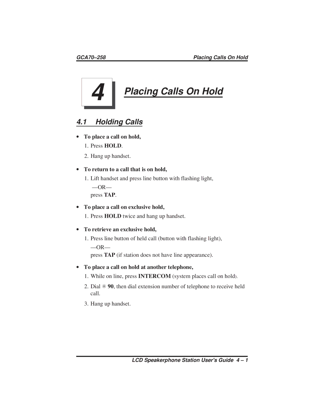 Vertical Communications DXP Plus Series, DXP Series, FX Series manual Holding Calls 